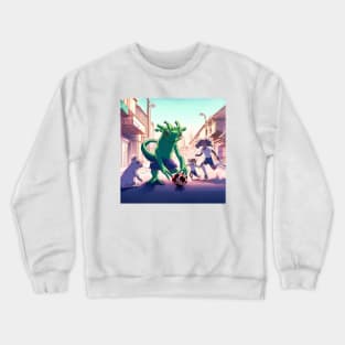 Cartoon anime Chimera Frog playing Football in Japan street Kawaii Crewneck Sweatshirt